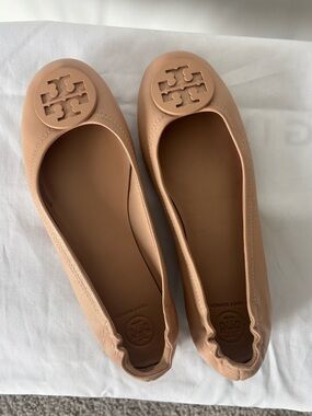 Tory Burch Blush Leather Logo Ballet Flats